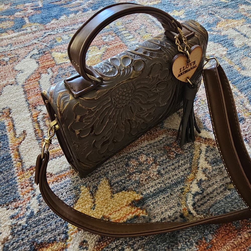 Mexicana Dark Brown Embossed Handbag New Without Tags